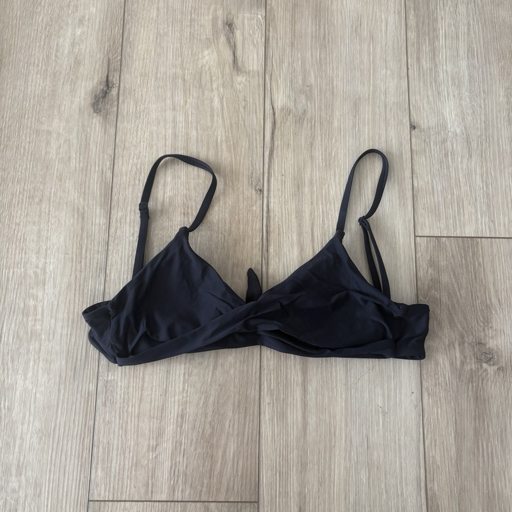 Prana Black Front Twist Triangle Bikini Top Adjustable Strap Back Tie Padded XS